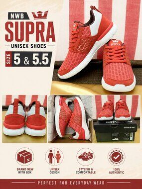 NWB Supra Scissor Sneakers Coral White Unisex Skate Shoes Authentic
